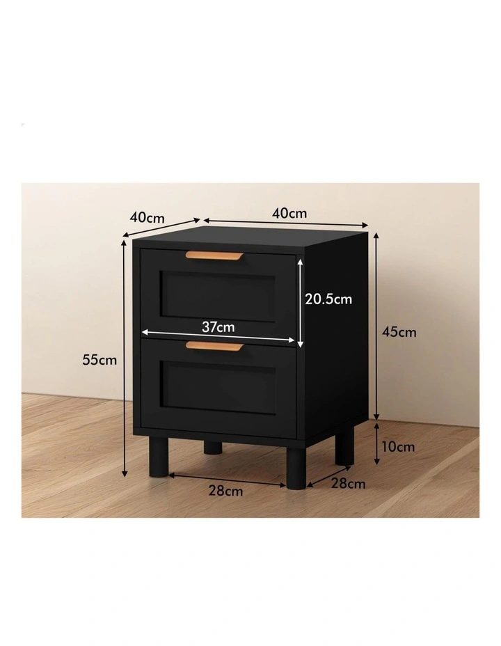 Bedside Table Side Storage Nightstand 2 Drawers Cabinet x2 in Black image 7