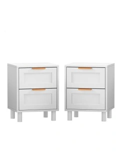 Bedside Table Side Storage Cabinet 2 Piece in White