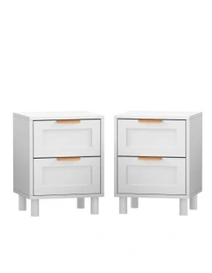 Bedside Table Side Storage Cabinet 2 Piece in White