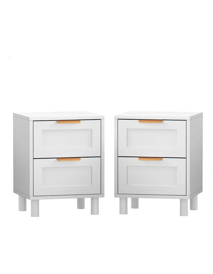 Bedside Table Side Storage Cabinet 2 Piece in White image 1