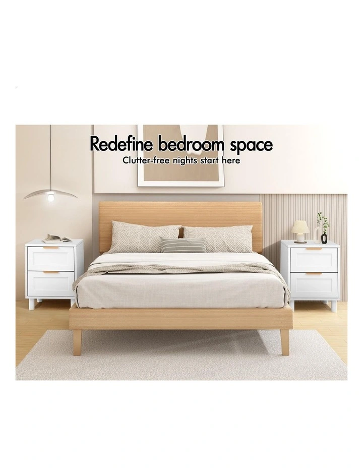 Bedside Table Side Storage Cabinet 2 Piece in White image 3