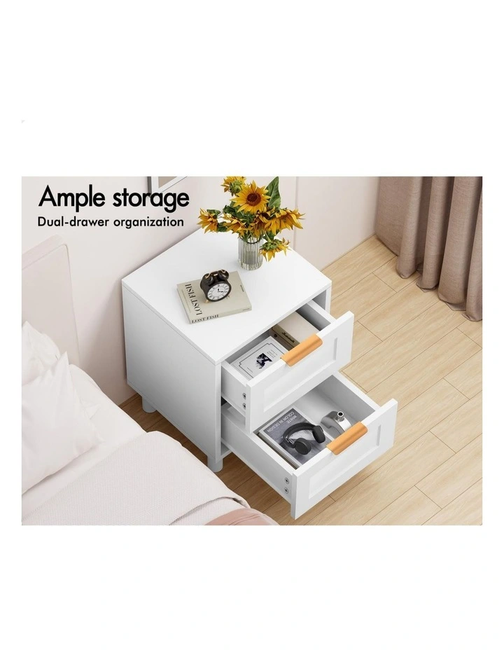 Bedside Table Side Storage Cabinet 2 Piece in White image 4