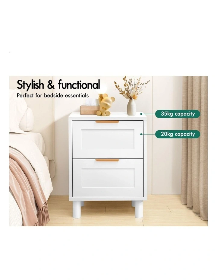 Bedside Table Side Storage Cabinet 2 Piece in White image 6