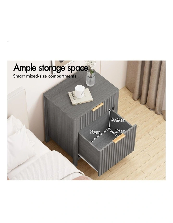 Bedside Table Nightstand Side Storage Cabinet in Grey image 3