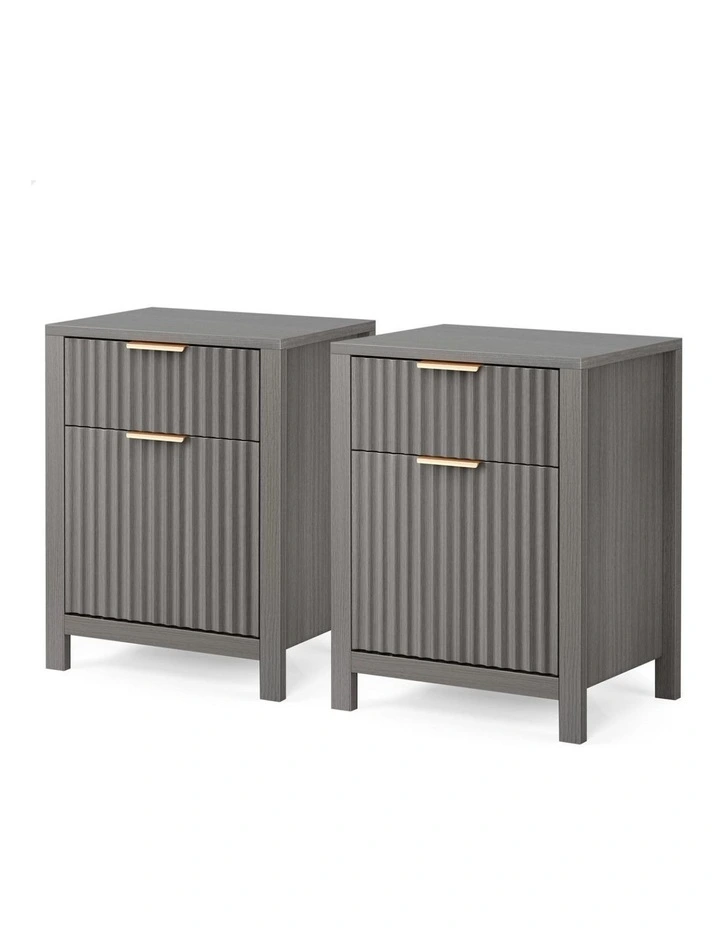 Bedside Table Nightstand Side Storage Cabinet 2 Piece in Grey image 1
