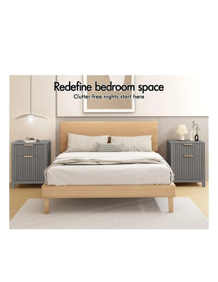 Bedside Table Nightstand Side Storage Cabinet 2 Piece in Grey image 3