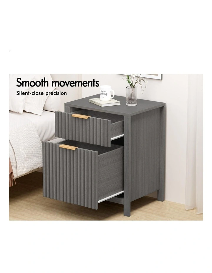 Bedside Table Nightstand Side Storage Cabinet 2 Piece in Grey image 4