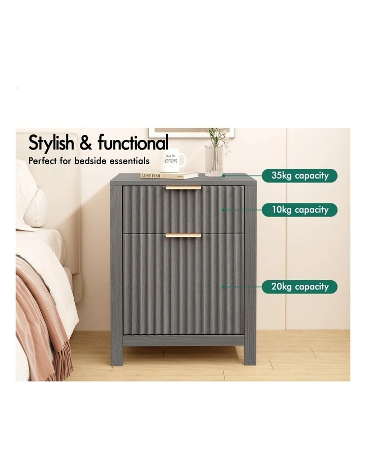 Bedside Table Nightstand Side Storage Cabinet 2 Piece in Grey image 5