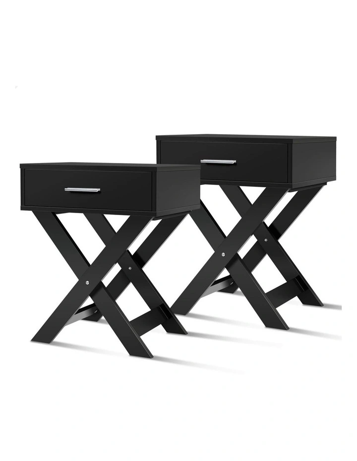 French Country Bedside Table 2 Piece in Black image 1