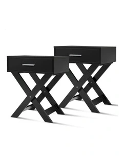 French Country Bedside Table 2 Piece in Black