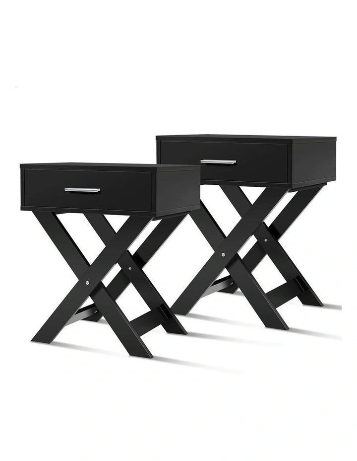 French Country Bedside Table 2 Piece in Black image 1