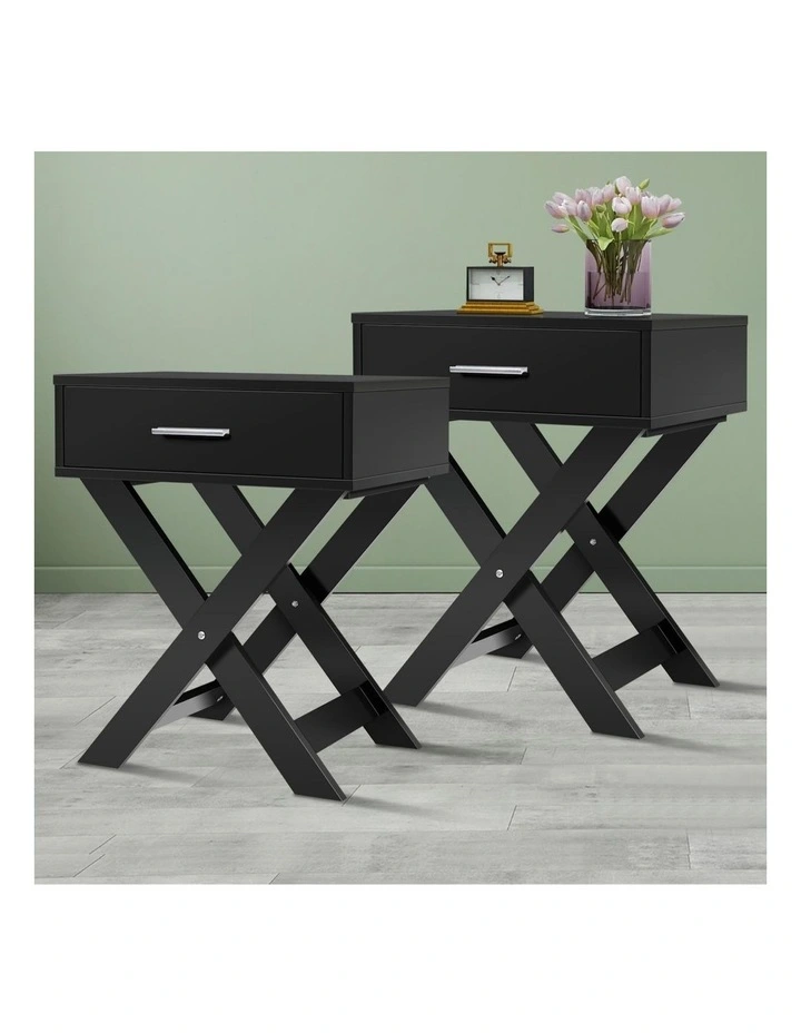 French Country Bedside Table 2 Piece in Black image 2