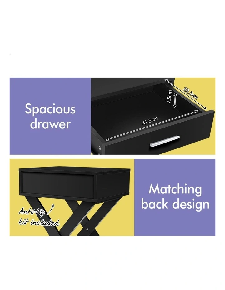 French Country Bedside Table 2 Piece in Black image 6