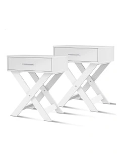 French Country Bedside Table 2 Piece in White