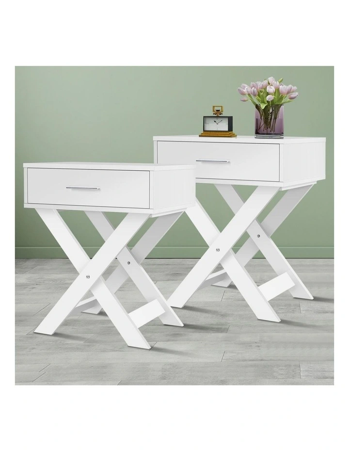 French Country Bedside Table 2 Piece in White image 2