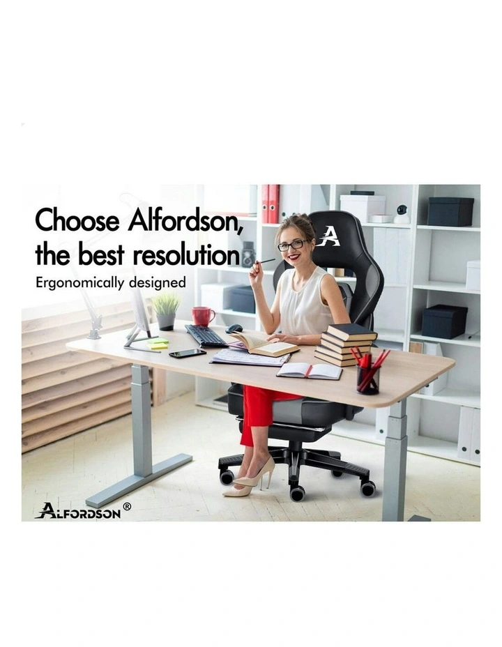 ALFORDSON Gaming Chair with Lumbar Massage Racing Office Gordon - Black & Grey image 2