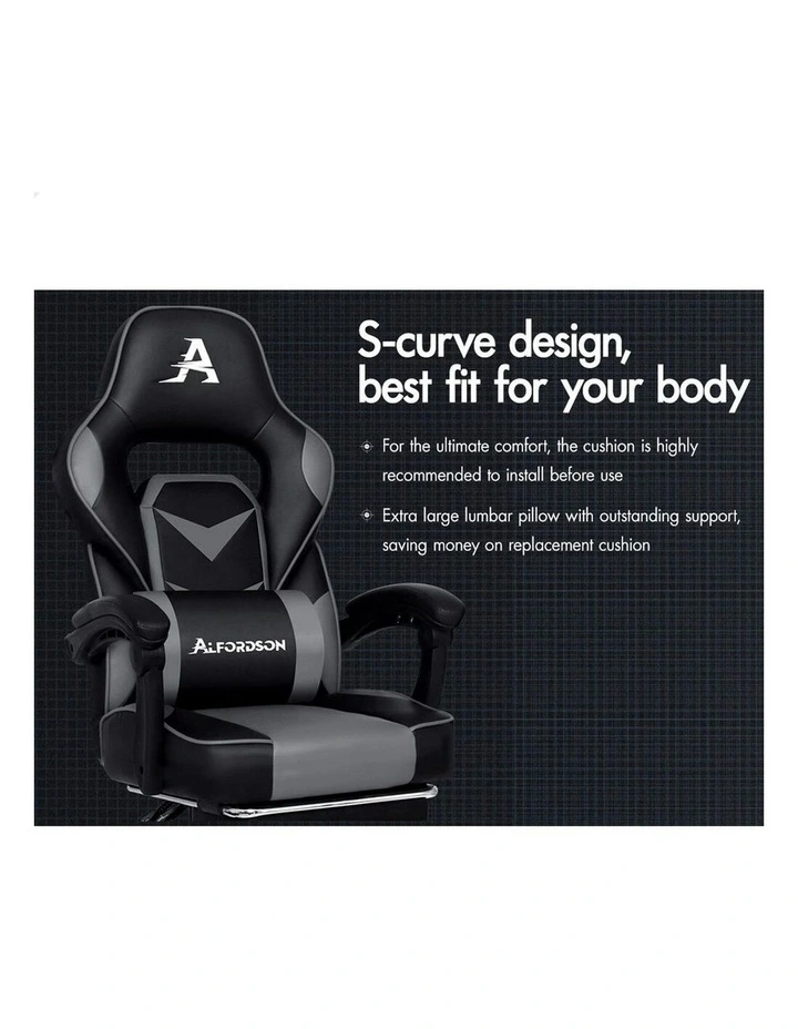 ALFORDSON Gaming Chair with Lumbar Massage Racing Office Gordon - Black & Grey image 3