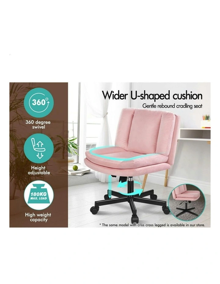 Armless Office Desk Chair Mid in Velvet Pink image 3