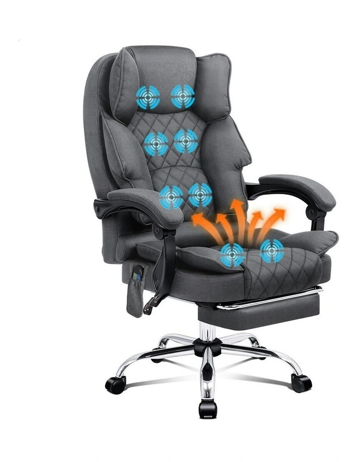 ALFORDSON Massage Office Chair Heated Seat Fabric Grey image 1