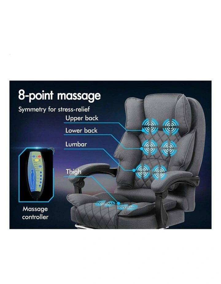 ALFORDSON Massage Office Chair Heated Seat Fabric Grey image 4