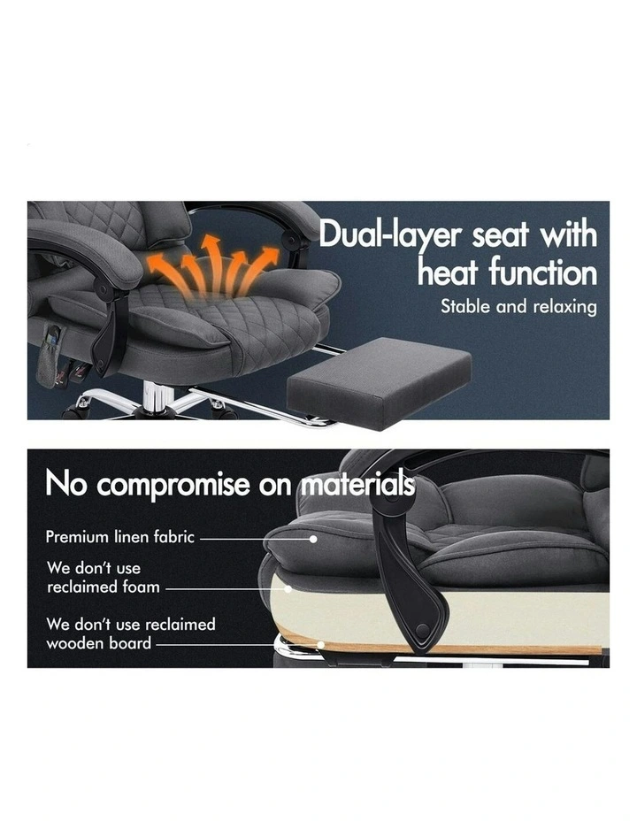 ALFORDSON Massage Office Chair Heated Seat Fabric Grey image 5