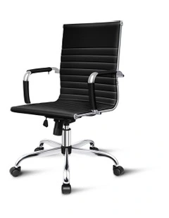 Mid Back Ergonomic PU Leather Office Chair in Black