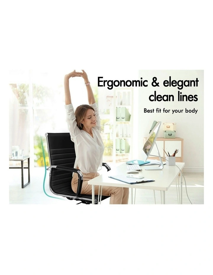 Mid Back Ergonomic PU Leather Office Chair in Black image 2