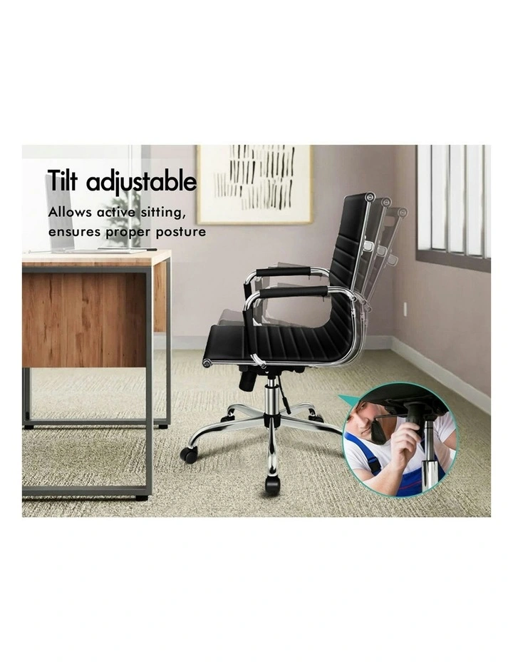 Mid Back Ergonomic PU Leather Office Chair in Black image 3