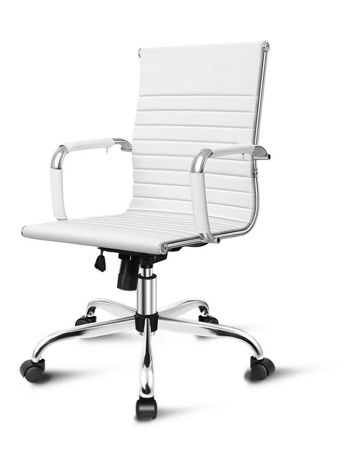 Mid Back Ergonomic PU Leather Office Chair in White image 1