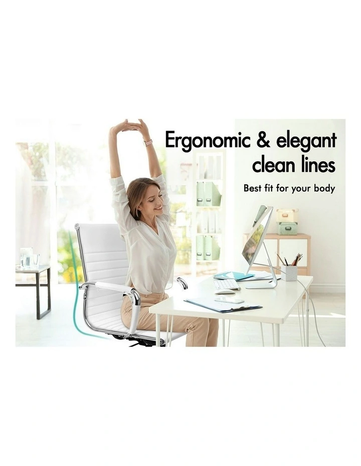 Mid Back Ergonomic PU Leather Office Chair in White image 2