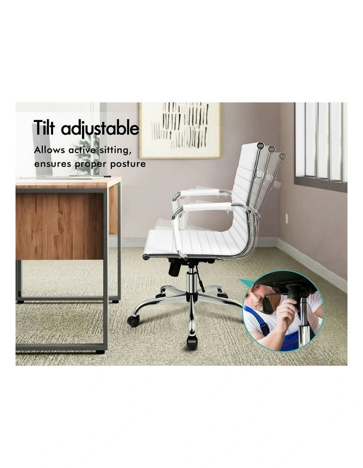 Mid Back Ergonomic PU Leather Office Chair in White image 3