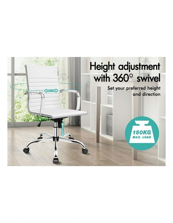 Mid Back Ergonomic PU Leather Office Chair in White image 4