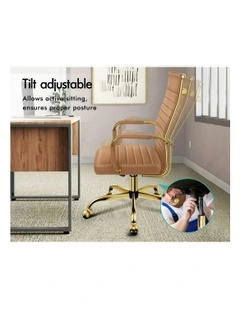 High Back Padded PU Leather Office Chair in Gold Brown