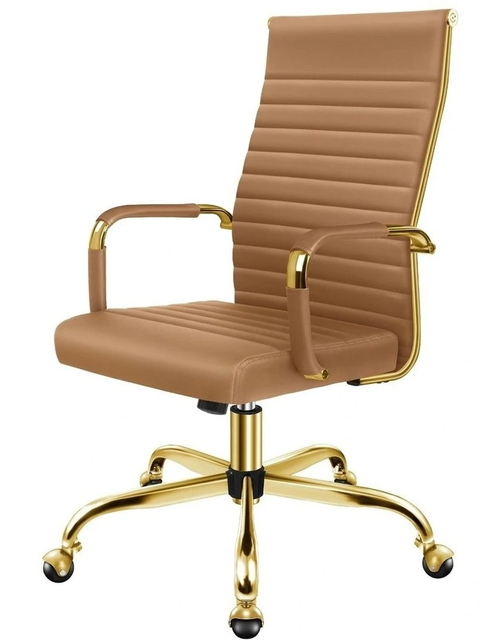 High Back Padded PU Leather Office Chair in Gold Brown image 2