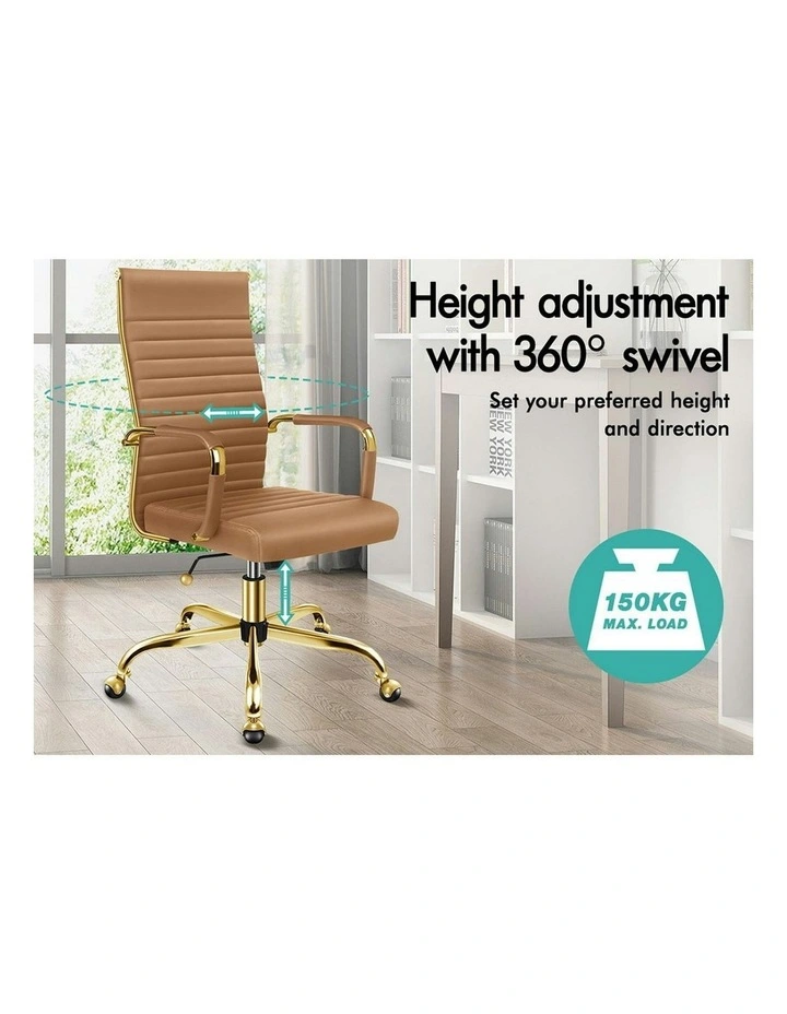 High Back Padded PU Leather Office Chair in Gold Brown image 3