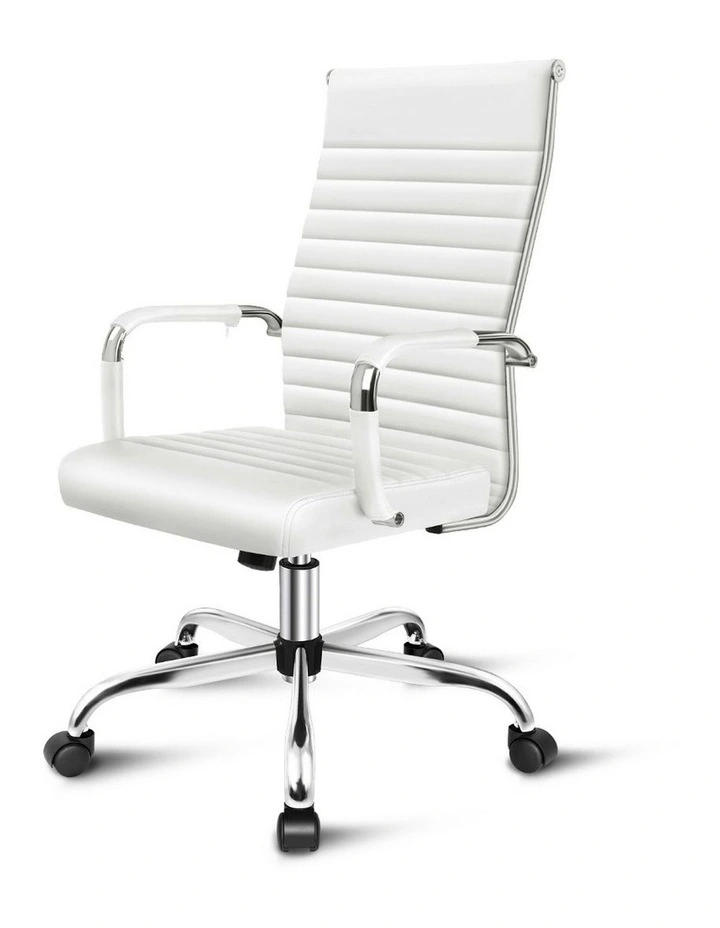 High Back Padded PU Leather Office Chair in White image 1