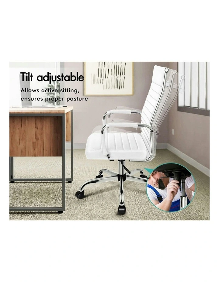 High Back Padded PU Leather Office Chair in White image 3