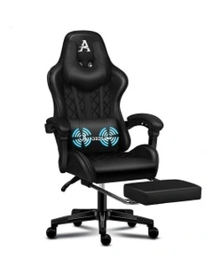 PU Leather Gaming Chair With Footrest in Black