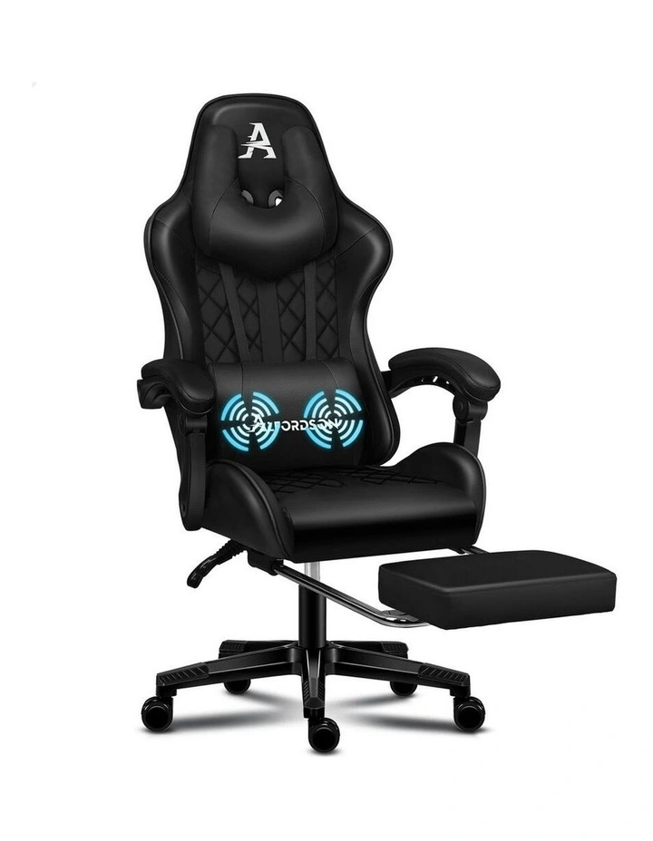 PU Leather Gaming Chair With Footrest in Black image 1