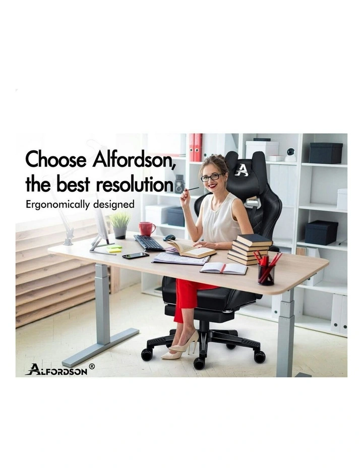 PU Leather Gaming Chair With Footrest in Black image 2