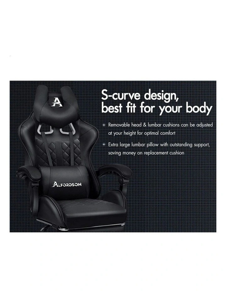 PU Leather Gaming Chair With Footrest in Black image 3