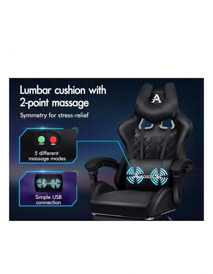 PU Leather Gaming Chair With Footrest in Black image 4