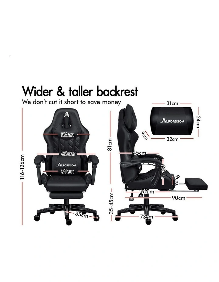 PU Leather Gaming Chair With Footrest in Black image 5