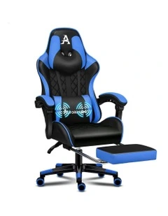 PU Leather Gaming Chair With Footrest in Blue