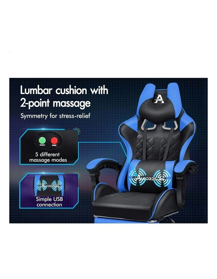 PU Leather Gaming Chair With Footrest in Blue image 4