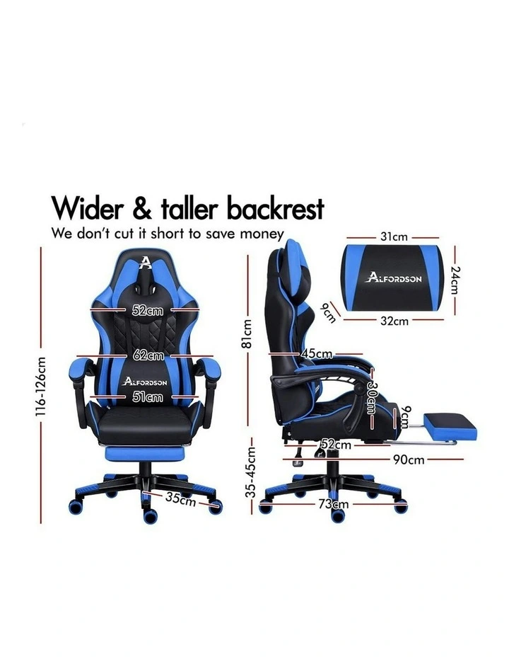 PU Leather Gaming Chair With Footrest in Blue image 5