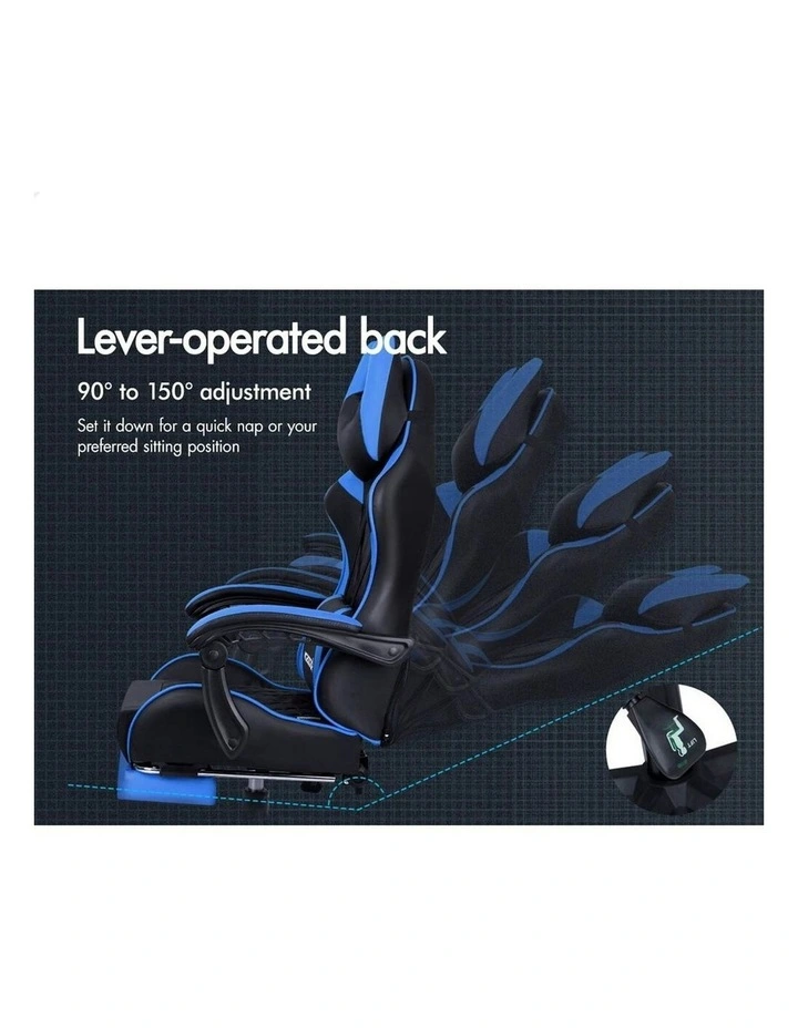 PU Leather Gaming Chair With Footrest in Blue image 7