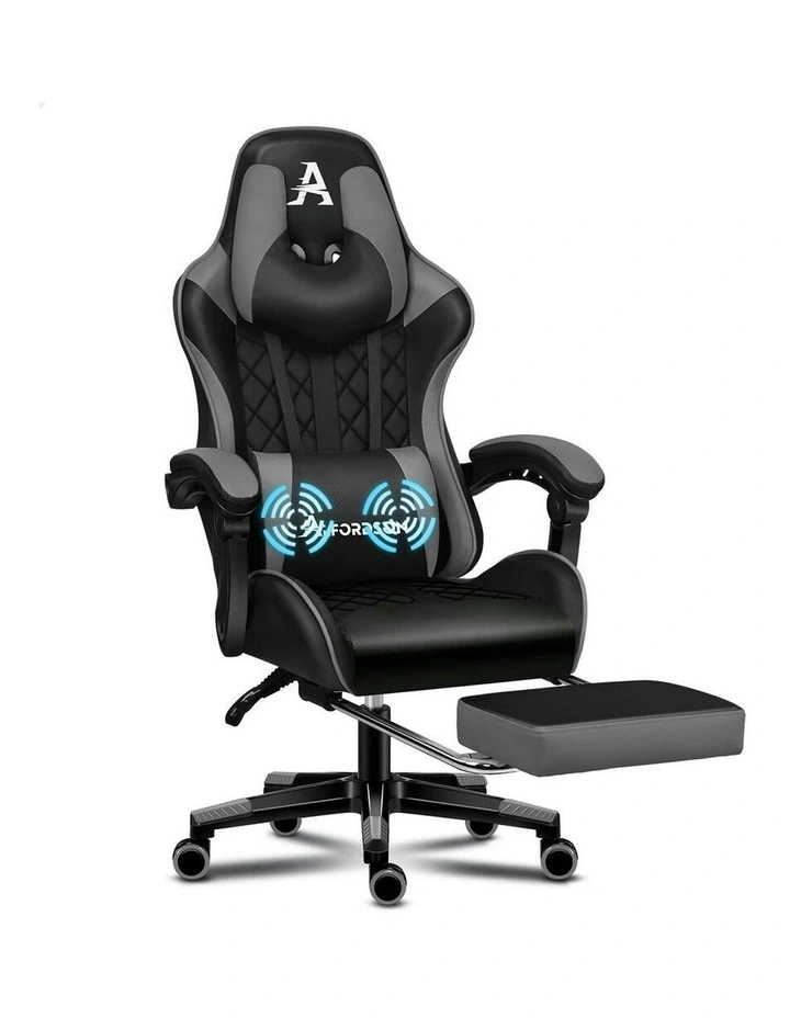 PU Leather Gaming Chair With Footrest in Grey image 1