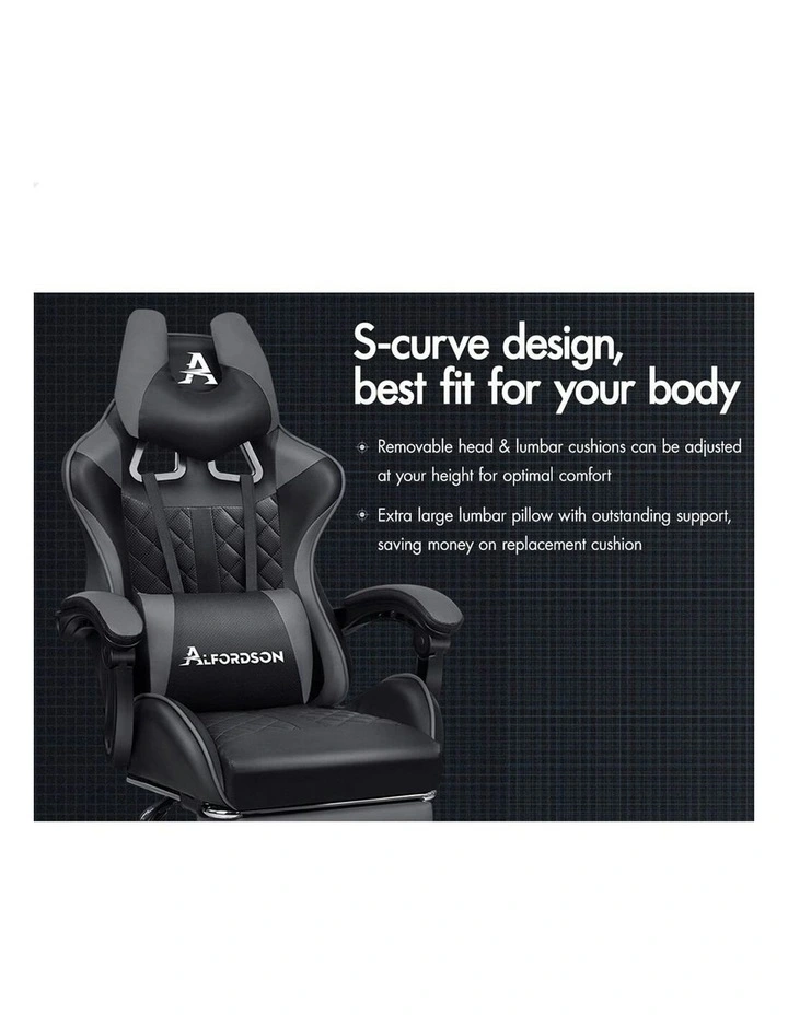 PU Leather Gaming Chair With Footrest in Grey image 3