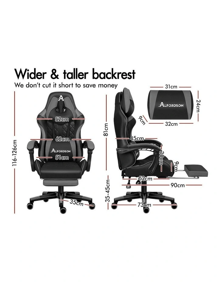 PU Leather Gaming Chair With Footrest in Grey image 5